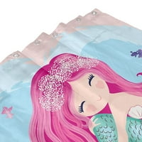 Русалка везни душ завеса опашка риба момичета деца карикатура океан синьо сърце цветна лилава коса морски водорасли баня декор